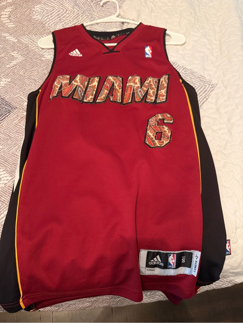 adidas Red Miami Heat Basketball Jersey with Black & Yellow Trim